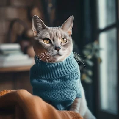 gato-persa-cinza-com-sweater-olhando-para-alguma-coisa